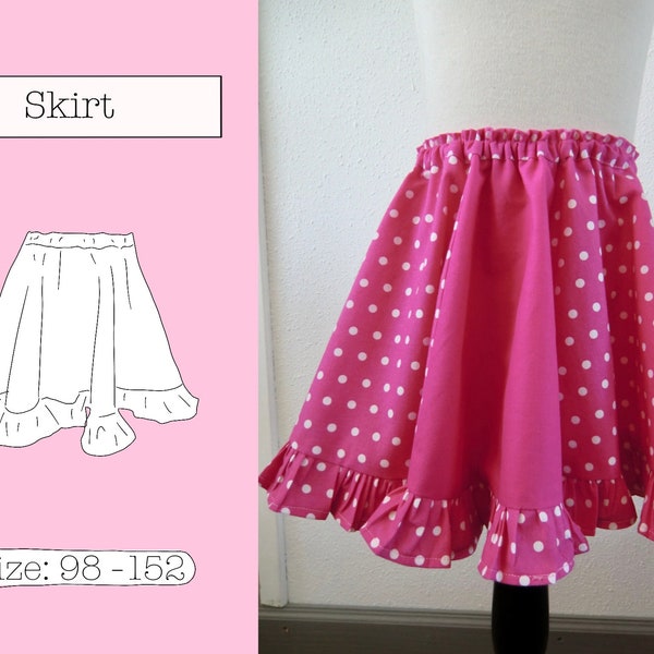 Girls, 3-12 years, Ruffle Circle Skirt PDF Sewing Pattern, Baby Girl Toddler Twirl Skirt Sewing Pattern, Easy Full Circle Skirt Pattern