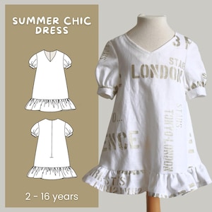 Girls dress pattern 2 - 16 years; PDF sewing pattern; Children Baby Toddler sewing pattern; Summer dress; sewing instructions in ENGLISH
