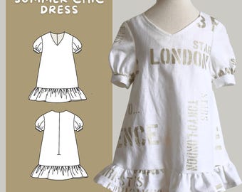 Patrón de costura PDF para vestido de niña de 2 a 16 años, tamaño A4 imprimible; Patrón de costura para bebé y niño pequeño; Vestido de verano; Instrucciones de costura en INGLÉS