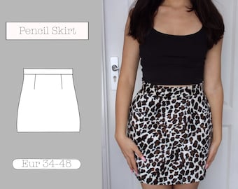 Women, US Size 2 - 20, Mini Pencil Skirt PDF Sewing Pattern, Eur Size 34 - 48, Girls Mini Skirt pattern