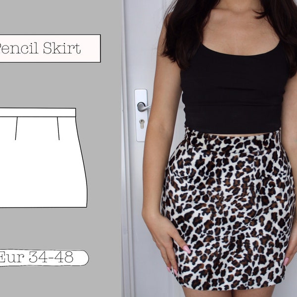 Women, US Size 2 - 20, Mini Pencil Skirt PDF Sewing Pattern, Eur Size 34 - 48, Girls Mini Skirt pattern
