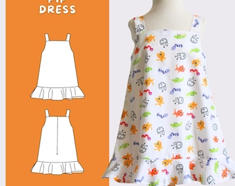 Patrón de costura PDF para vestido túnica de niña de 2 a 16 años, tamaño A4 imprimible; Patrón para vestido de verano para bebés y niños pequeños. Instrucciones de costura en INGLÉS.