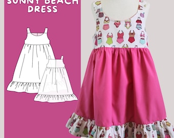Patrón de vestido para niñas de 2 a 16 años; Patrón de costura PDF A4 imprimible Patrón de vestido de verano para niños bebés y niños pequeños; Instrucciones de costura en INGLÉS