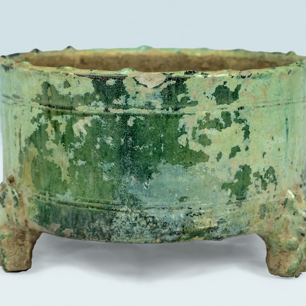 Chinese Han Dynasty (206 BC-220 AD) Green Glazed Pottery Tripod Censor