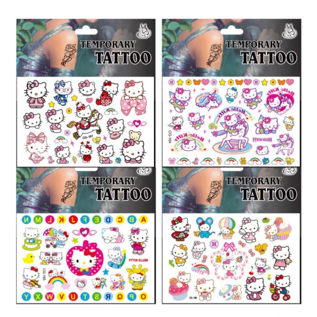 6styles Hello Kitty Tattoo Set Temporary Tattoo Cute Color Etsy