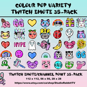 Twitch Cute Emotes Pack  35 Emotes / Color Pop / Twitch Emotes / Emote Bundle / Channel Point Icons / Discord / Cute / Funny / Stream
