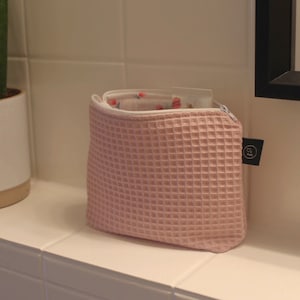 Kulturbeutel Damen in Rosa, kleine Make-up-Tasche, Federmäppchen Mädchen, Stofftasche Lehrer, Schminktasche Waffelpique mit Reißverschluss
