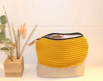 Women's yellow toiletry bag, fashionable make-up bag, unique make-up bag, washable bag, cream cosmetic bag, small make-up bag