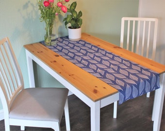 Camino de mesa hojas azul, camino de mesa primavera, decoración mesa de cocina lavable, regalo para mujer, decoración comedor, decoración mesa cumpleaños azul