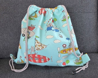 Kindergarten bag, boy, girl, blue, children's gym bag, airplanes, swimming bag, school, bag for daycare