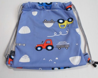 Sac de sport, jardin d'enfants, bleu, inscription scolaire, garçon, chantier, sac de jardin d'enfants, tracteur, sac de sport, enfants