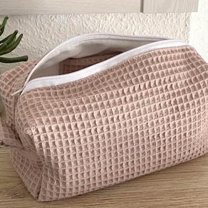 Trousse cosmétique rose, trousse de toilette zippée, trousse de toilette pour femme, organisateur de maquillage, trousse de maquillage piqué gaufre, trousse de toilette rose