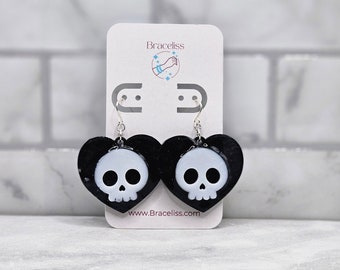 Gothic Holographic Skull Heart Earrings | Cute Halloween Earrings for Women | Lightweight Resin Jewelry | Stylish & Unique Statement Pieces