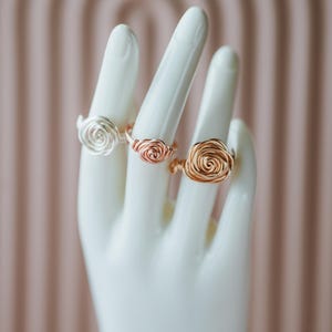 Wire-Wrapped Rose Ring | Silver, Gold, or Rose Gold Copper Plated Ring | Unique Handcrafted Gift For Women & Teens