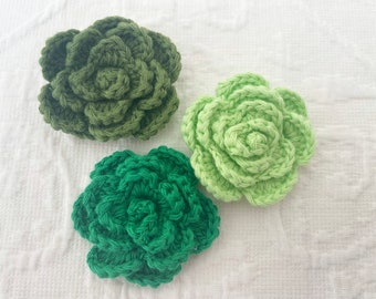 3 x Hand gehäkelte Blumen Rosette Applikation