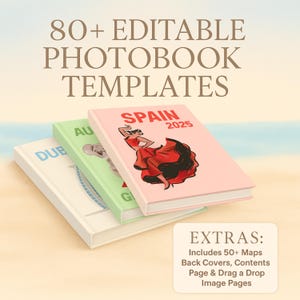 Pacchetto di oltre 80 modelli modificabili per album fotografici di viaggi a tema paesi // Mappe e copertine
