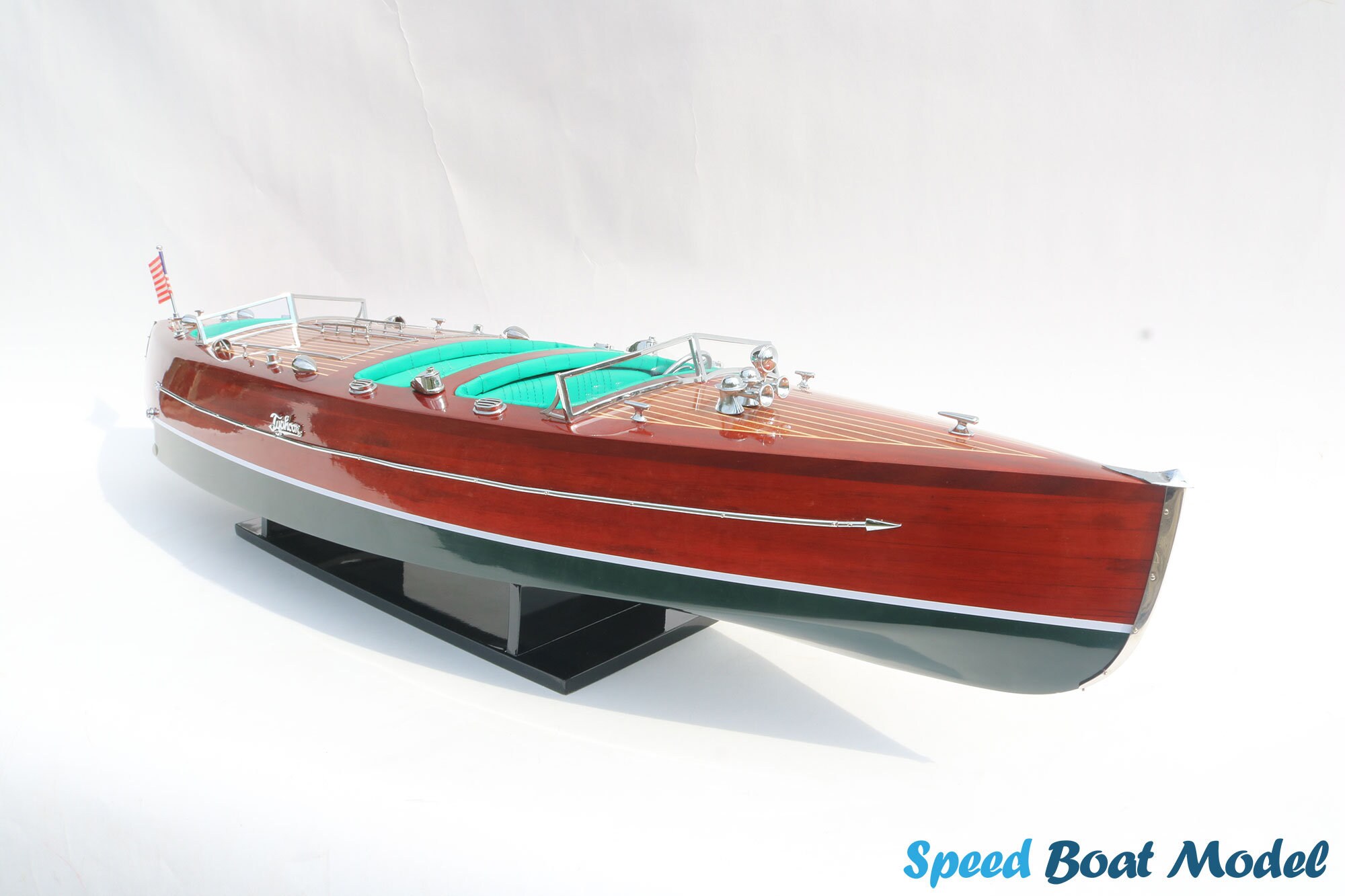 Typhoon Painted Speed Boat Model 39.5 & 28.3 Wooden Model Boat