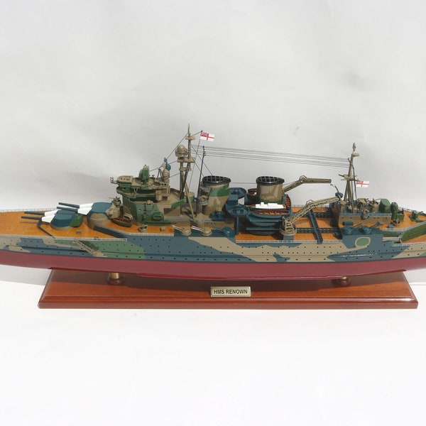 Hms Renown Battleship Model 39.7″ - Modelo de buque de guerra HMS Renown - Decoración navideña y regalo - Modelo de barco de regalo