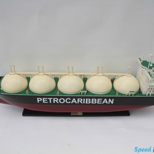 LNG Carrier Model Ship: 39.3&quot; Wooden Gas Tanker