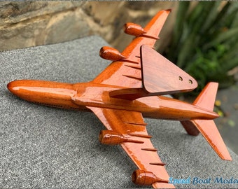 ボーイング747木製飛行機模型：手作りの航空機装飾品（17.7インチ