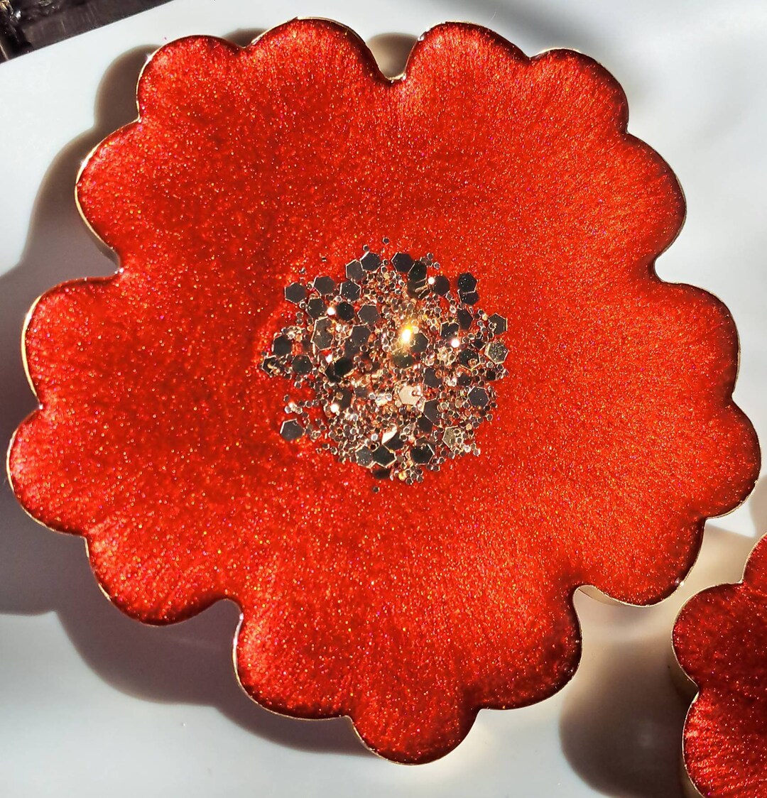 Red and Gold Flower Shaped Resin Coasters Etsy