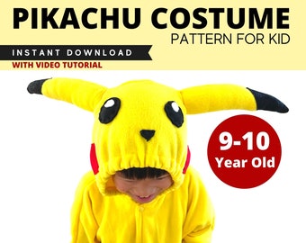 Pikachu Costume For Kid /DIY Halloween Costume For Kids / Age 9-10year old / Instant Download Pattern For Sewing
