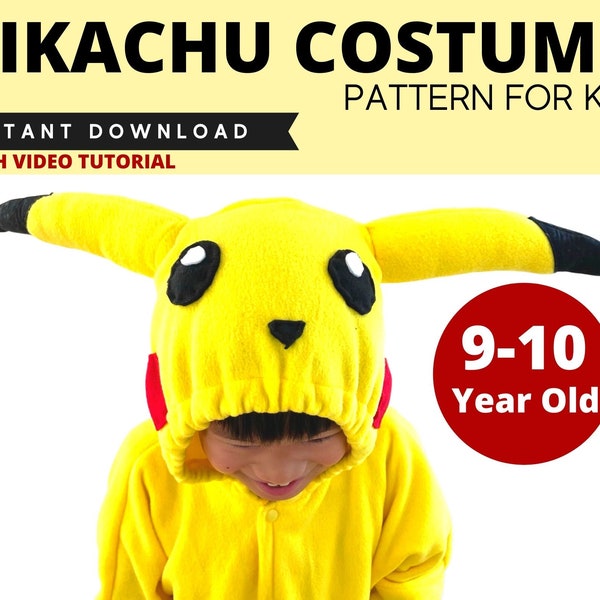 Pikachu Costume For Kid /DIY Halloween Costume For Kids / Age 9-10year old / Instant Download Pattern For Sewing