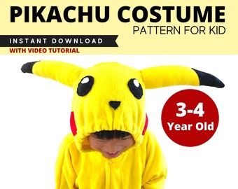 Pikachu Costume For Kid /DIY Halloween Costume For Kids / Age 3-4year old / Instant Download Pattern For Sewing