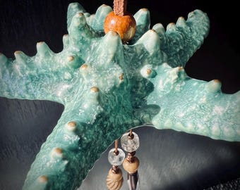 Boho Ceramic Crystal Starfish/ Sea Urchin Feather Wall Hang