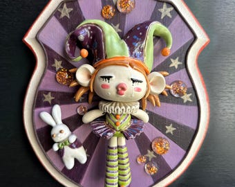 Ceramic Art Figure / Jingles -The Trickling Jester / Wall Hang
