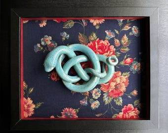 Ceramic Art Figure / "Entangled" Snake- Blue /Wall Hang