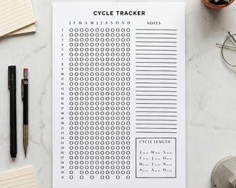 Zyklus- & Periodentracker B+W (A5 Digitaler Download)