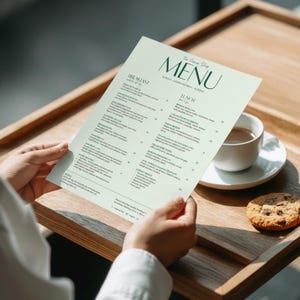 Cafe Menu Template / Restaurant Menu - A5 Editable Design Green