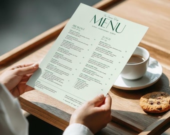 Cafe Menü Vorlage / Restaurant Menü - A5 Editierbares Design Grün