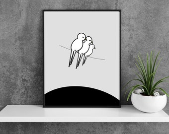 3 Birds Art Print, Family Art, New Baby Art, Nursery wall art, Gender-Neutral Nursery Art, Minimalist nursery, Printable, Downloadable,