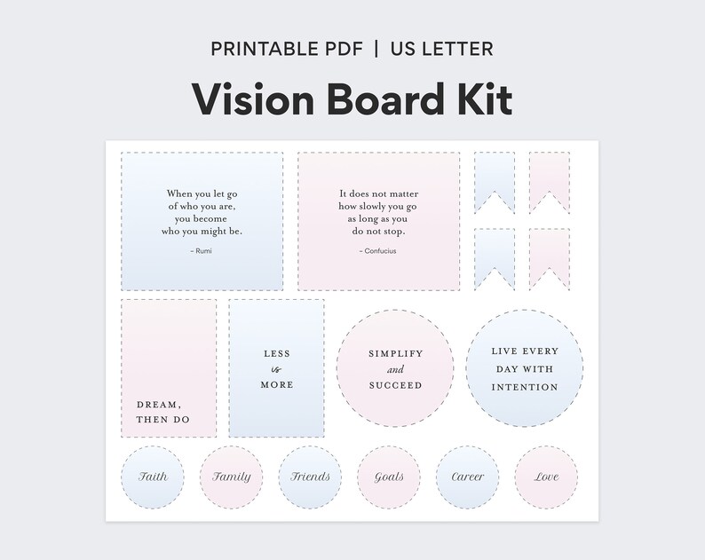 Printable Vision Board & Manifestation Kit, Inspirational Quotes, 2022 ...