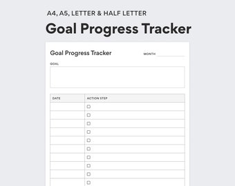 Goal Progress Tracker - Monthly Goal Setting Worksheet - Milestone Tracker - PDF Printable - DIGITAL DOWNLOAD