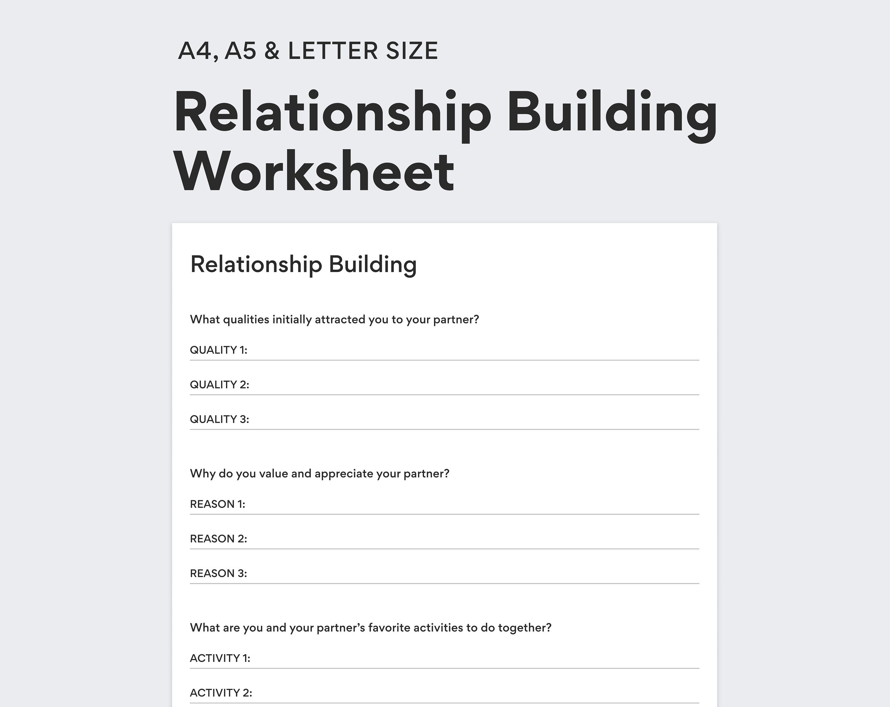 Relationship Building Worksheet For Couples Pdf Printable Etsy