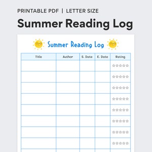Summer Reading Log for Kids - Reading Chart - Kids Reading Tracker - PDF Printable - DIGITAL DOWNLOAD