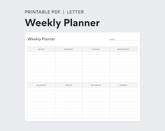 Weekly Planner Printable: Landscape US Letter - Daily Planner - Minimalist Schedule - Week At a Glance - DIGITAL DOWNLOAD
