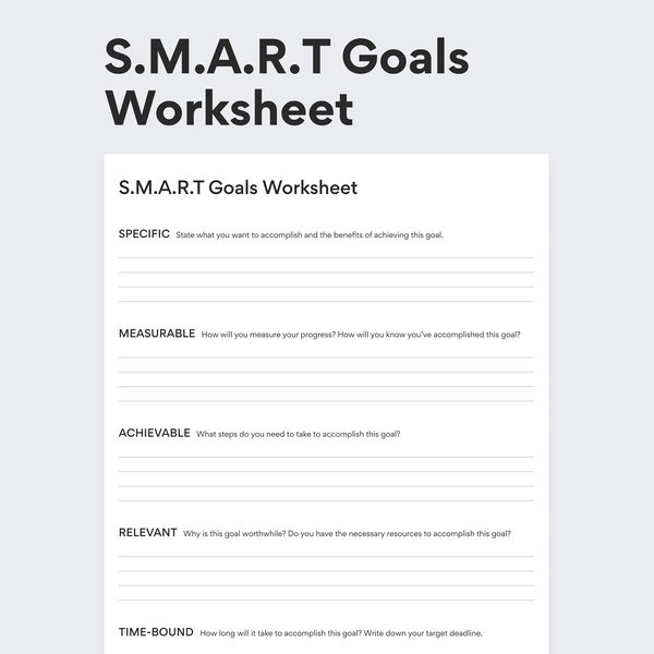 S.M.A.R.T Goals Planner - Goal Setting Worksheet - Printable Goal Planning Sheet - PDF Printable - DIGITAL DOWNLOAD