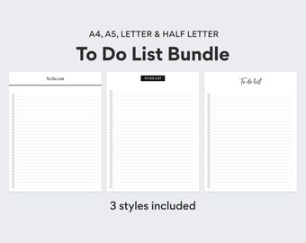 May include: Three different styles of printable to-do list templates. The templates are in black and white and feature a simple design with lines for writing. The text on the templates reads "To Do List".