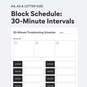 24 Hour Daily Timeblocking Schedule: 30 Minute Intervals, Minimalist Block Planner, PDF Printable – DIGITAL DOWNLOAD