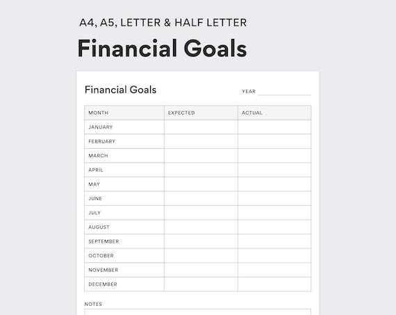 Financial Goals Tracker - Monthly Goal Setting Template