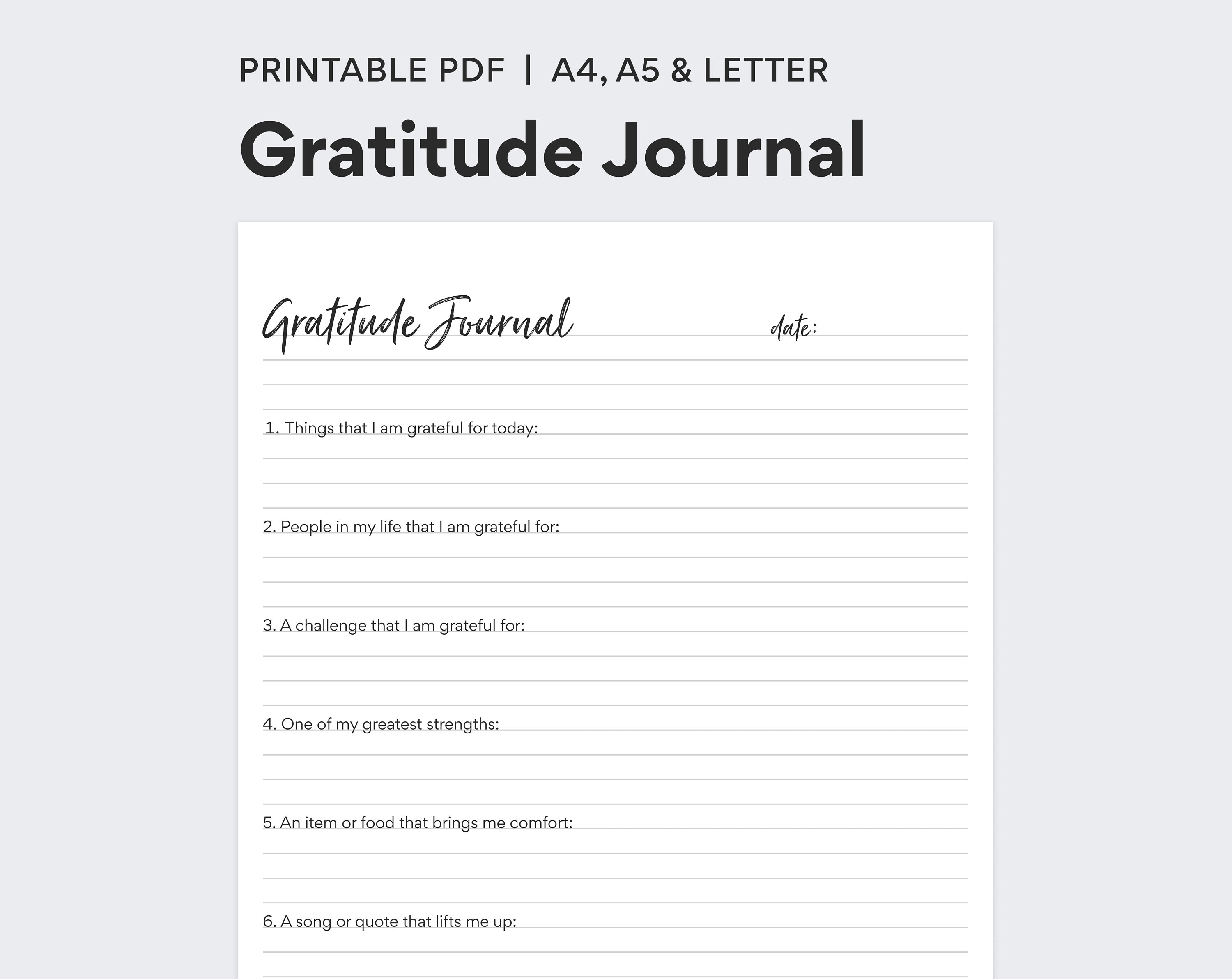 Gratitude Journal PDF Printable DIGITAL DOWNLOAD 