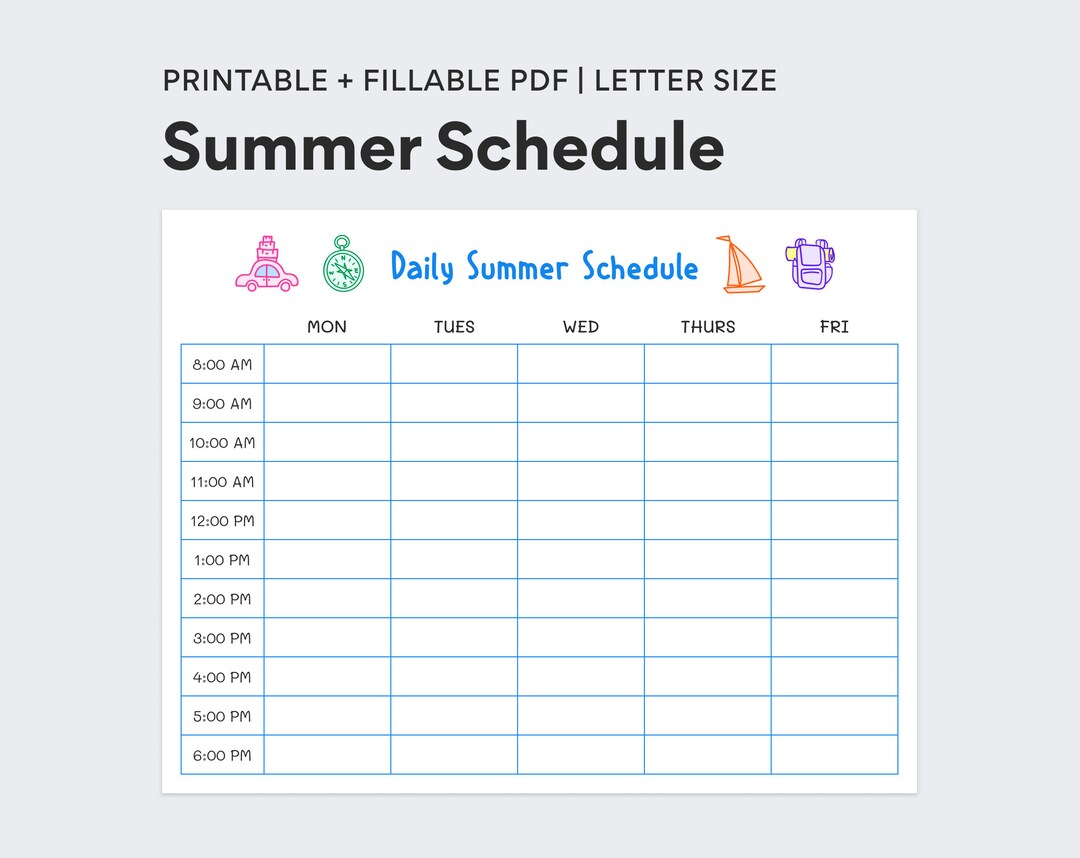 Printable Summer Schedule - Weekly Routine Planner for Kids - Family ...