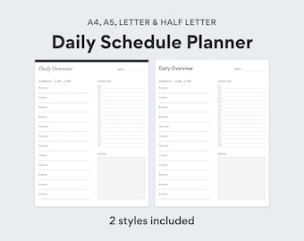 Daily Planner Printable, Hourly Schedule, Work Planner, Daily To Do List, A5 A4 Letter & Half Letter Size, PDF Printable – DIGITAL DOWNLOAD
