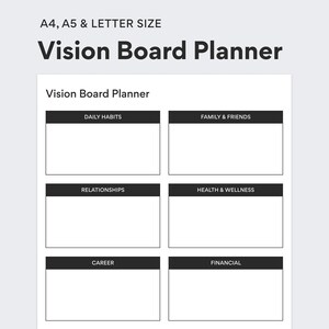 Vision Board Planner, Printable Template for Journal, Minimalist Affirmations Planner - PDF Printable - DIGITAL DOWNLOAD