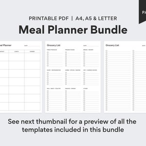 Pacote de planejador de refeições semanais, planejador de menu semanal para impressão e lista de compras, modelo de planejador sem data, PDF para impressão - DOWNLOAD DIGITAL