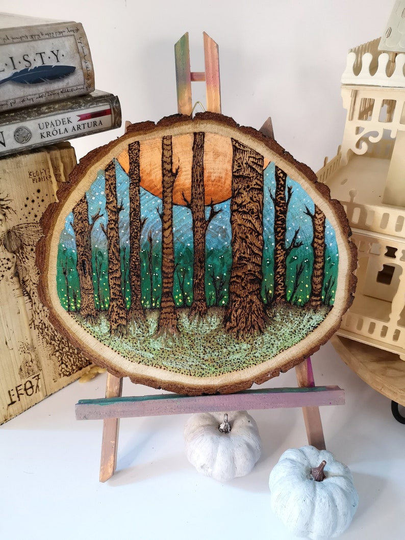 Enchanted Forest: Woodburning and Painting on a Big Slice of Wood ...